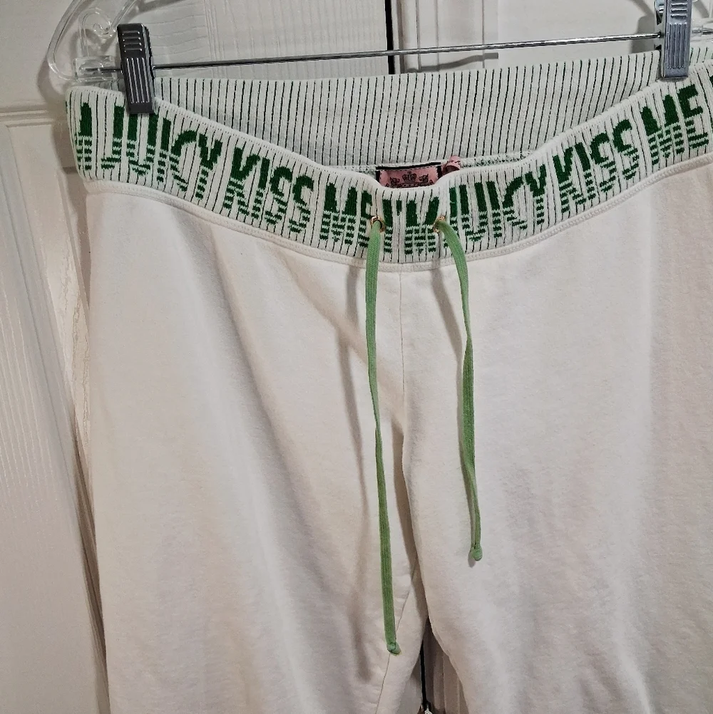 Juicy Couture White Cotton Pants with Green Accents Size Large